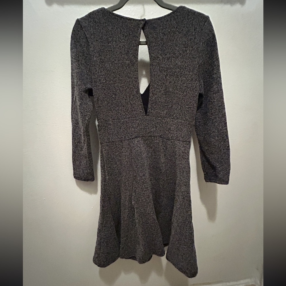 FREE PEOPLE Heartstopper Knit Gray V-Neck Long Sleeve Skater Mini Dress Boho - Picture 8 of 14